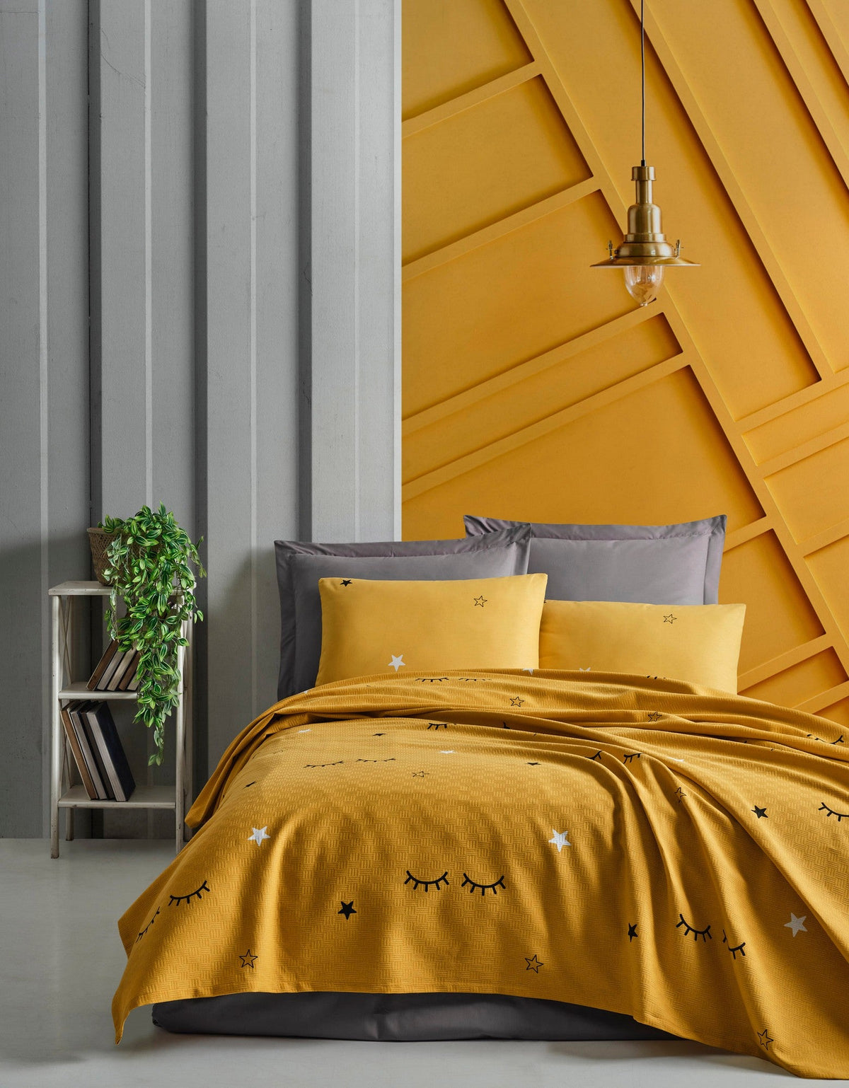 Set cuvertură pichet pat dublu, Dide - Yellow, Galben