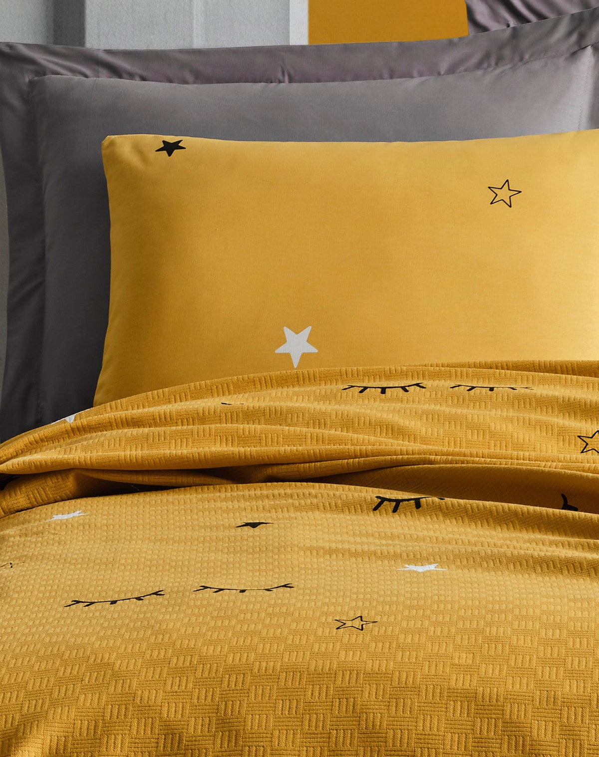 Set cuvertură pichet pat dublu, Dide - Yellow, Galben