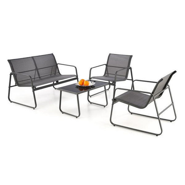 Set de gradina CONOR, gri, plasa/sticla/metal, format din 2 scaune, o canapea si o masuta