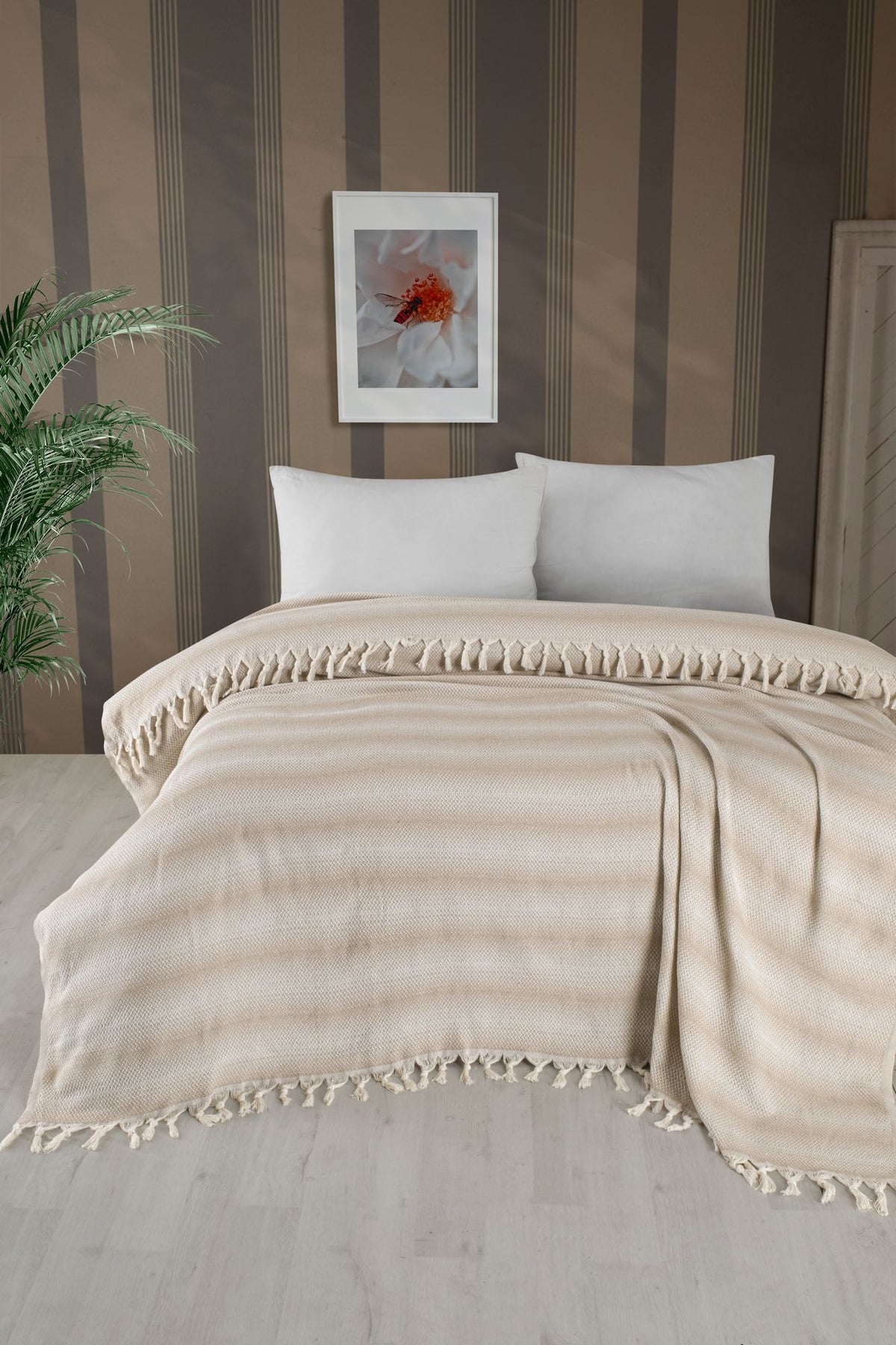 Cuvertură pichet pat dublu, Milo - Beige, Bej