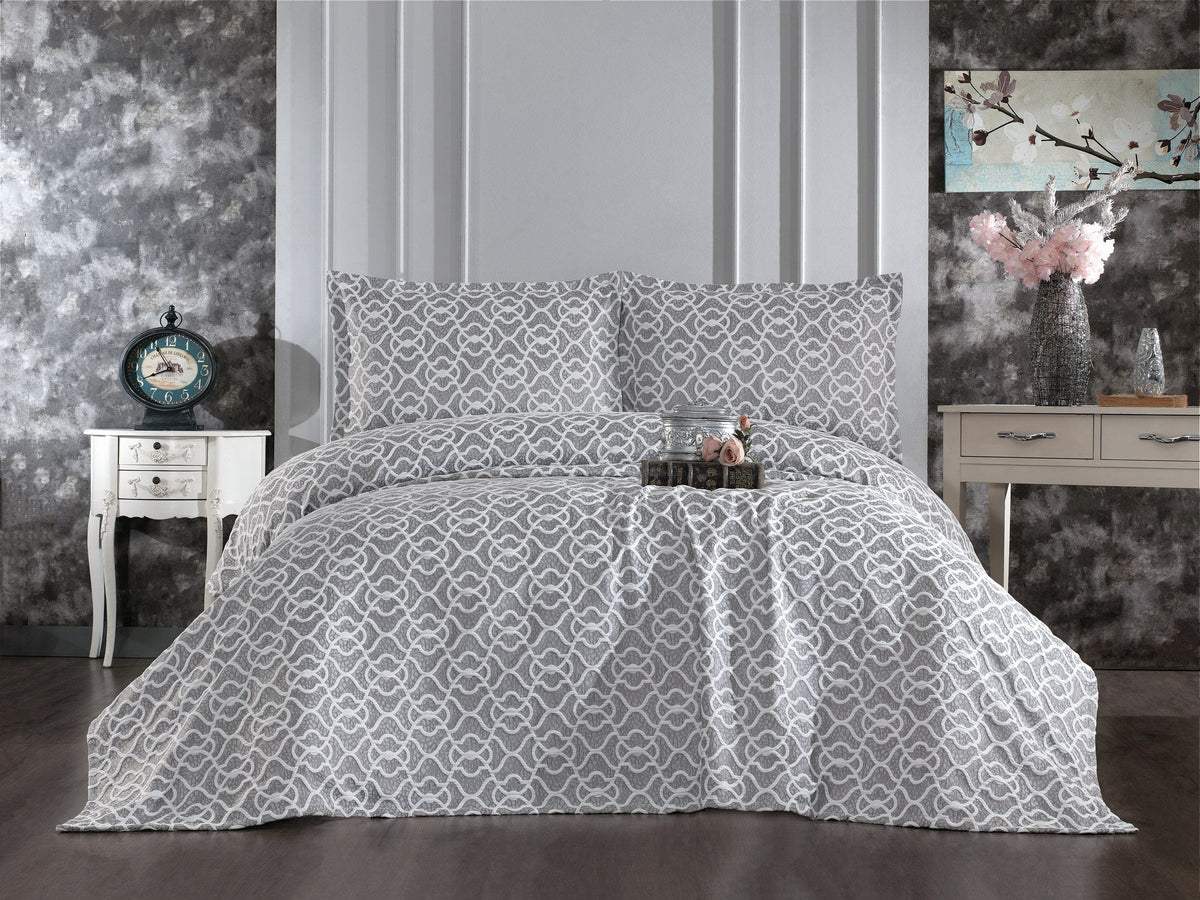 Set cuvertură pat dublu, Merlin - Grey, Gri