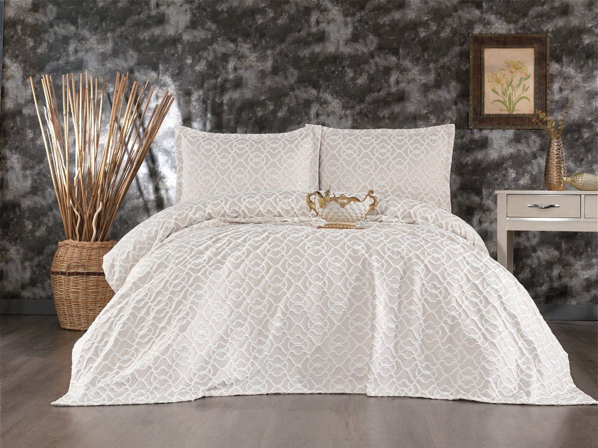 Set cuvertură pat dublu, Merlin - Cream, Crem