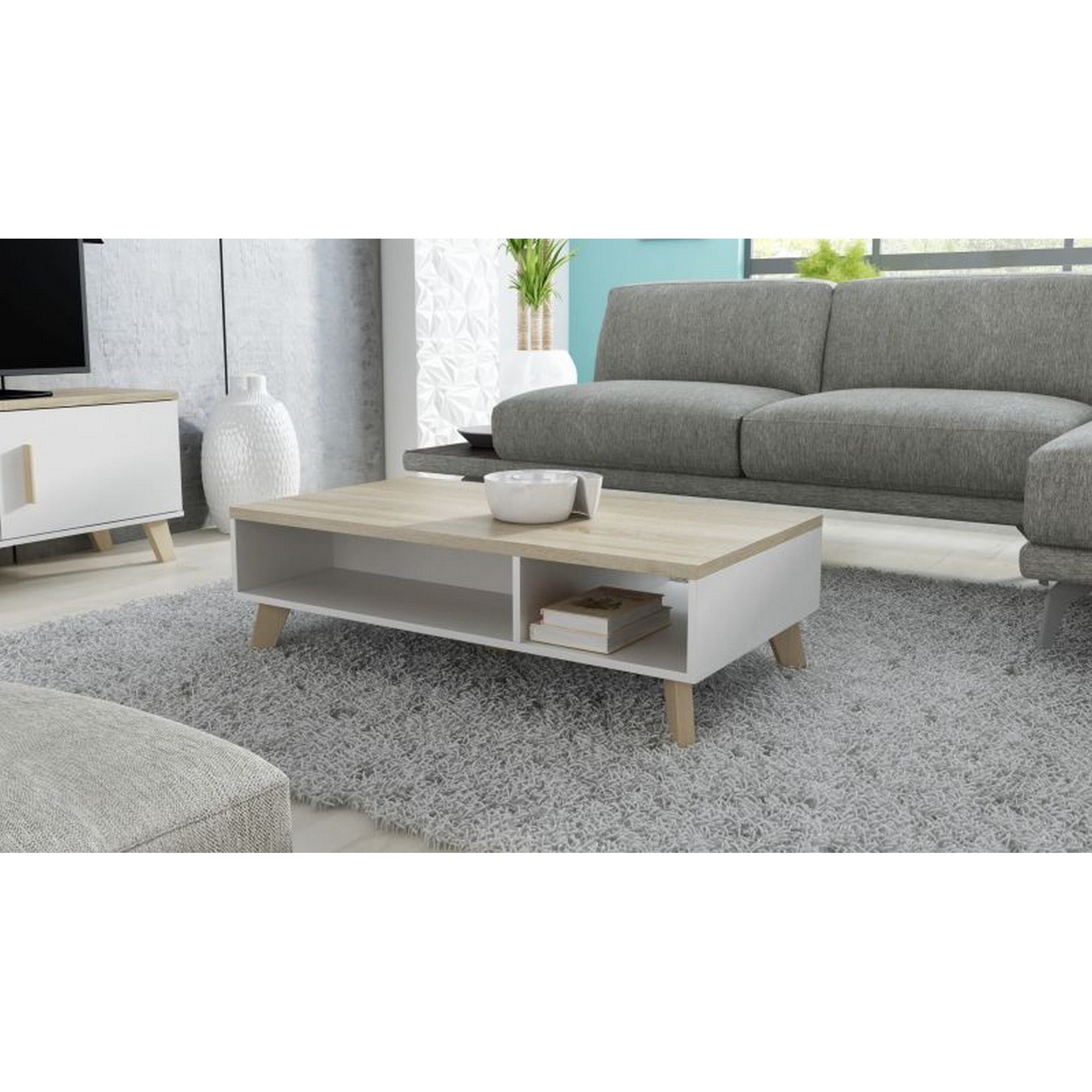 Masuta cafea LOTTA, alb/stejar sonoma, PAL, 110x60x35 cm