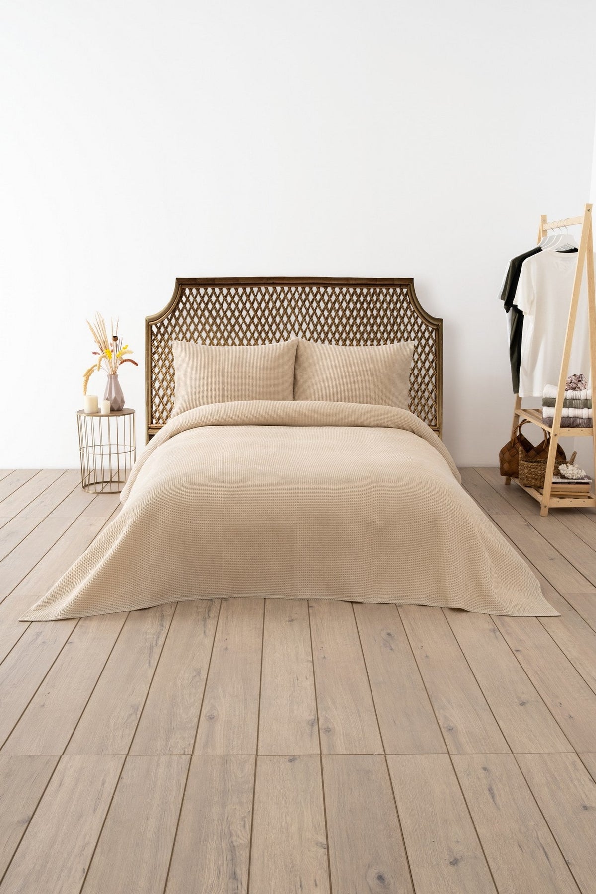 Cuvertură pichet pat dublu, Waffle - Beige, Bej