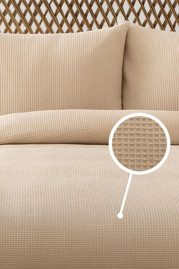 Cuvertură pichet pat dublu, Waffle - Beige, Bej