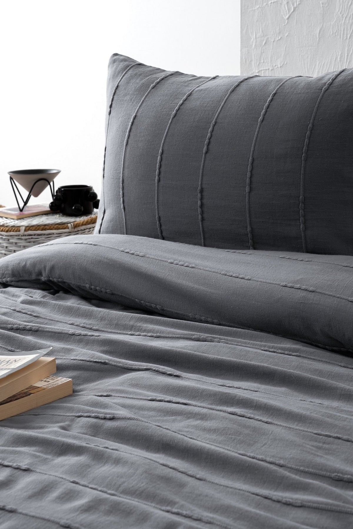 Set cuvertură pichet pat dublu, Sedef - Anthracite, Antracit