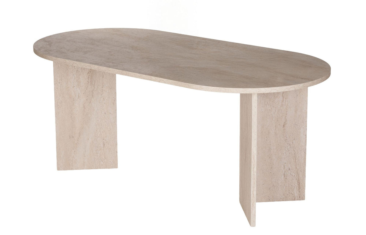 Set masă și scaune dining (7 piese), Meridia 6 - Travertine, Walnut, Green, Travertin / Nuc / Verde