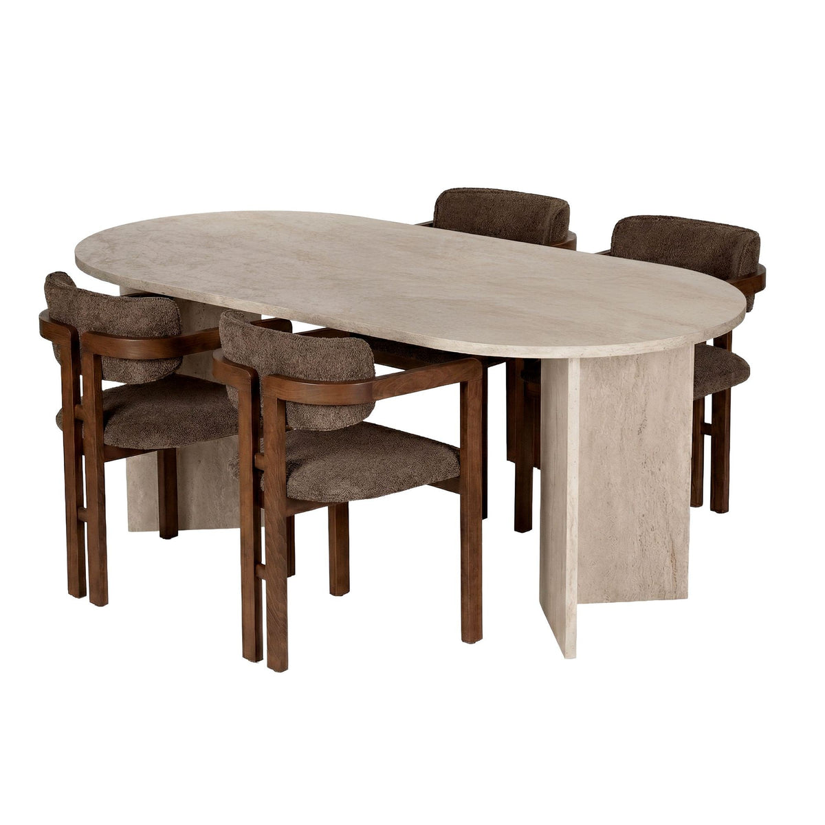 Set masă și scaune dining (5 piese), Meridia 4 - Travertine, Walnut, Brown, Travertin / Nuc / Maro