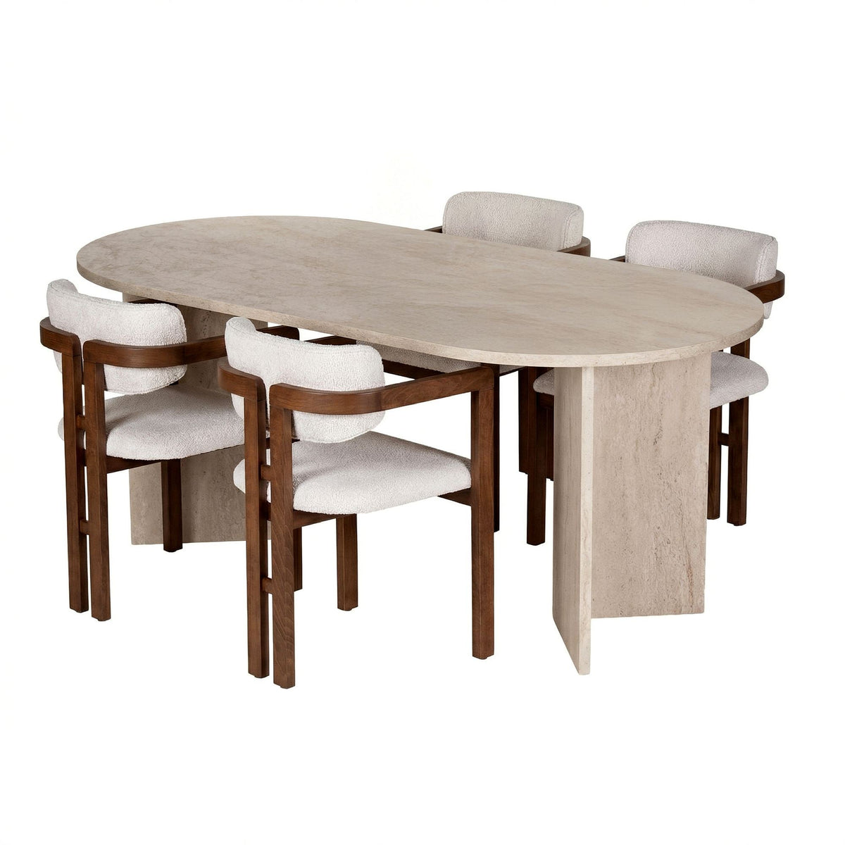 Set masă și scaune dining (5 piese), Meridia 4 - Travertine, Walnut, White, Travertin / Nuc / Alb