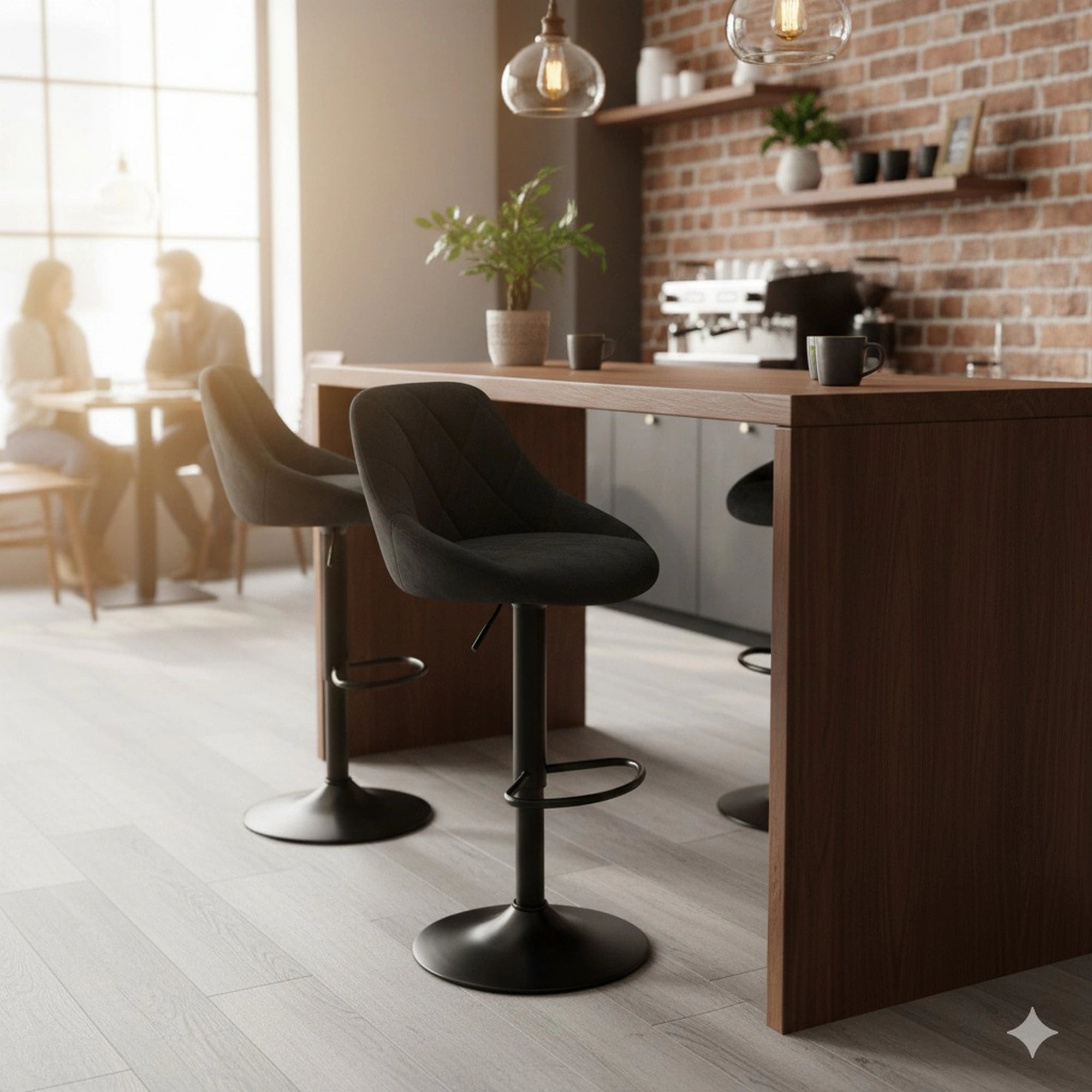 Scaun de bar rotativ H101, negru, stofa catifelata/otel, 47x45x84/106 cm