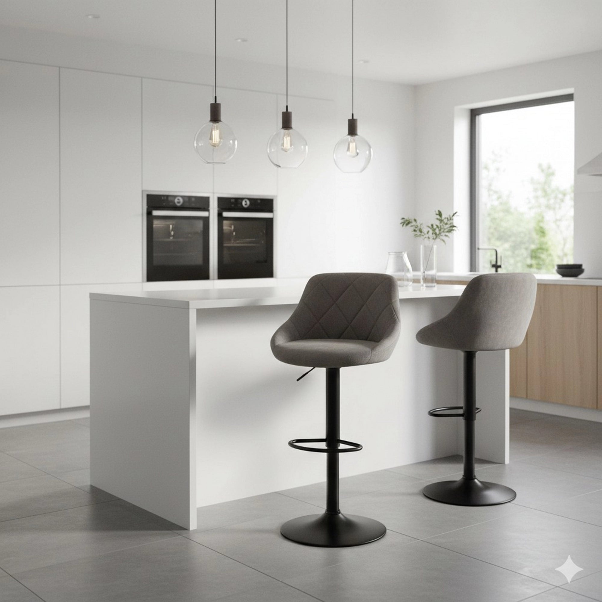 Scaun de bar rotativ H101, stofa catifelata gri - Bluvel 14, 47x45x106 cm