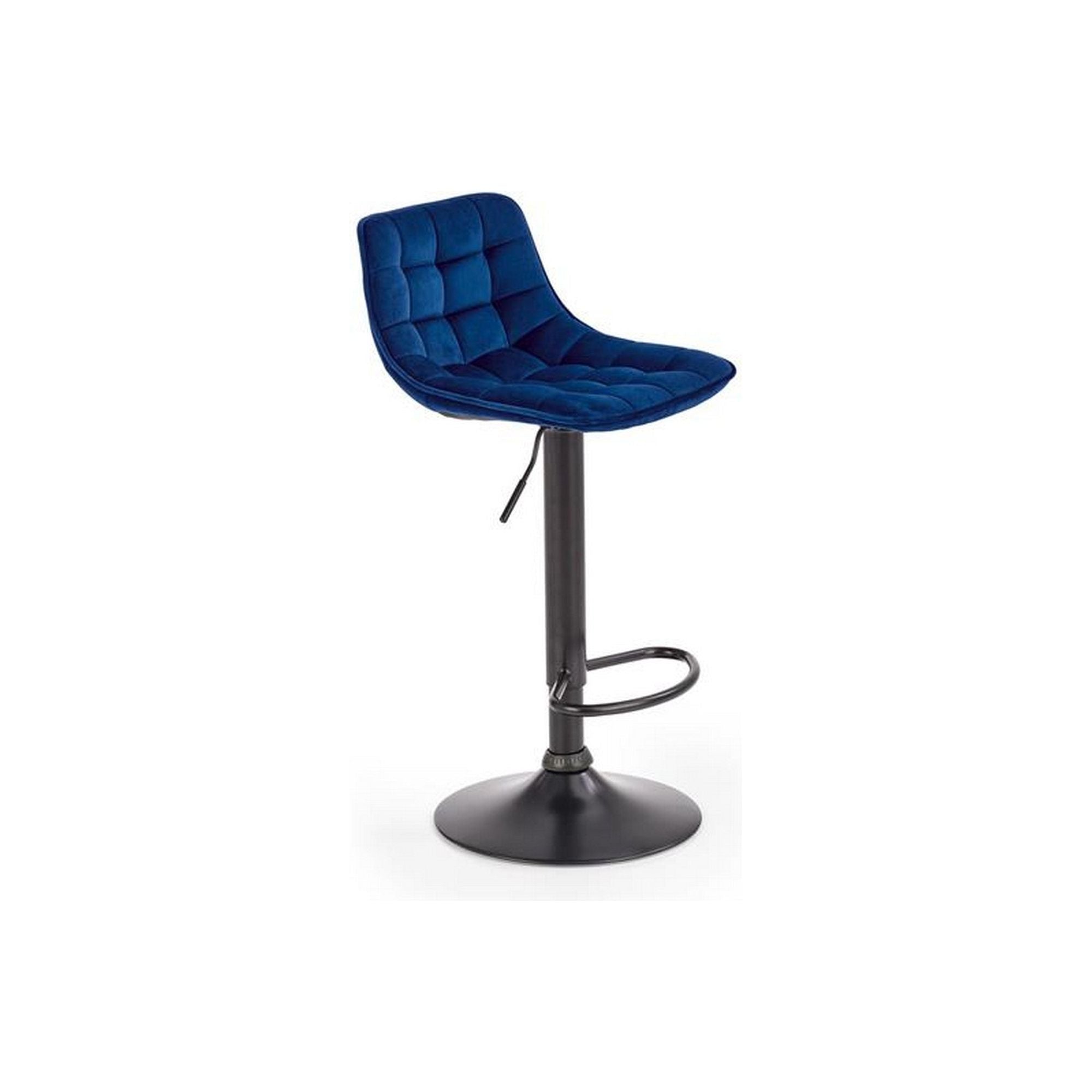 Scaun bar H95, albastru/negru, stofa catifelata/otel, 43x44x84/106 cm
