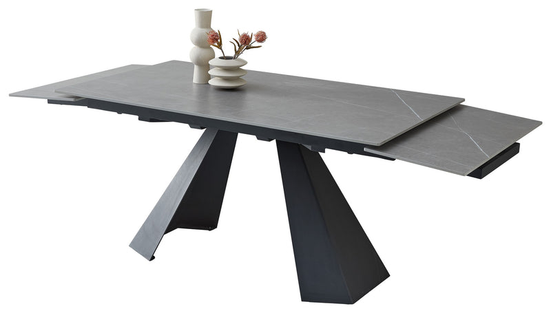 Masa extensibila MITCH, gri cu efect de marmura/negru, ceramica/metal, 160-240x90x76 cm