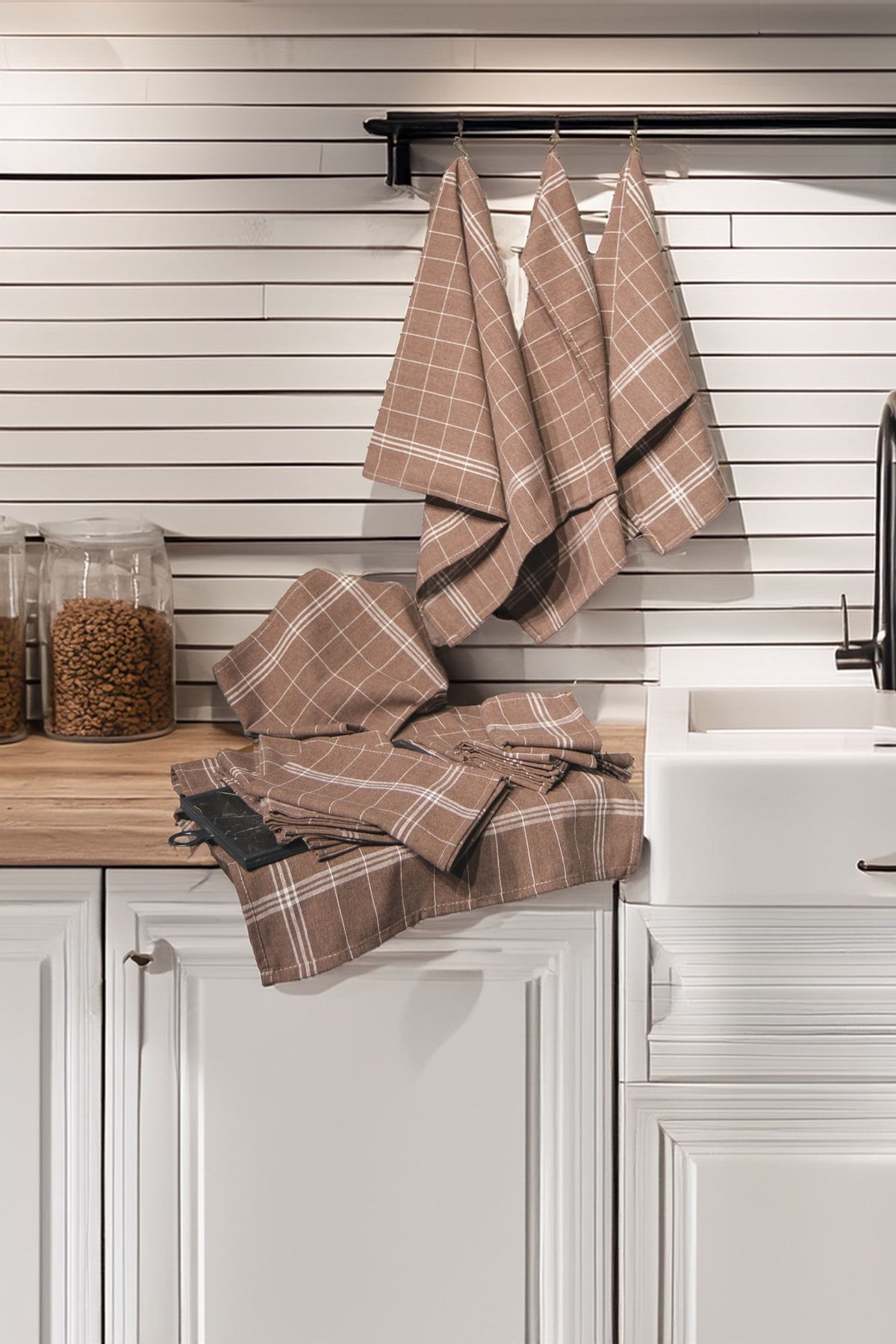 Set prosoape de bucătărie (10 piese), Juno - Brown, White, Maro / Alb