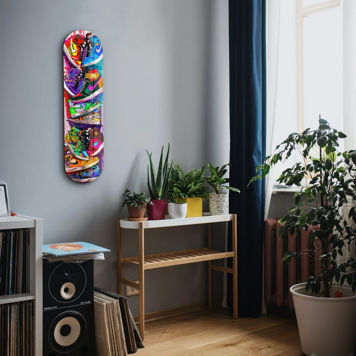 Tablou decorativ din sticlă securizată, Colorful Sneakers, Multicolor