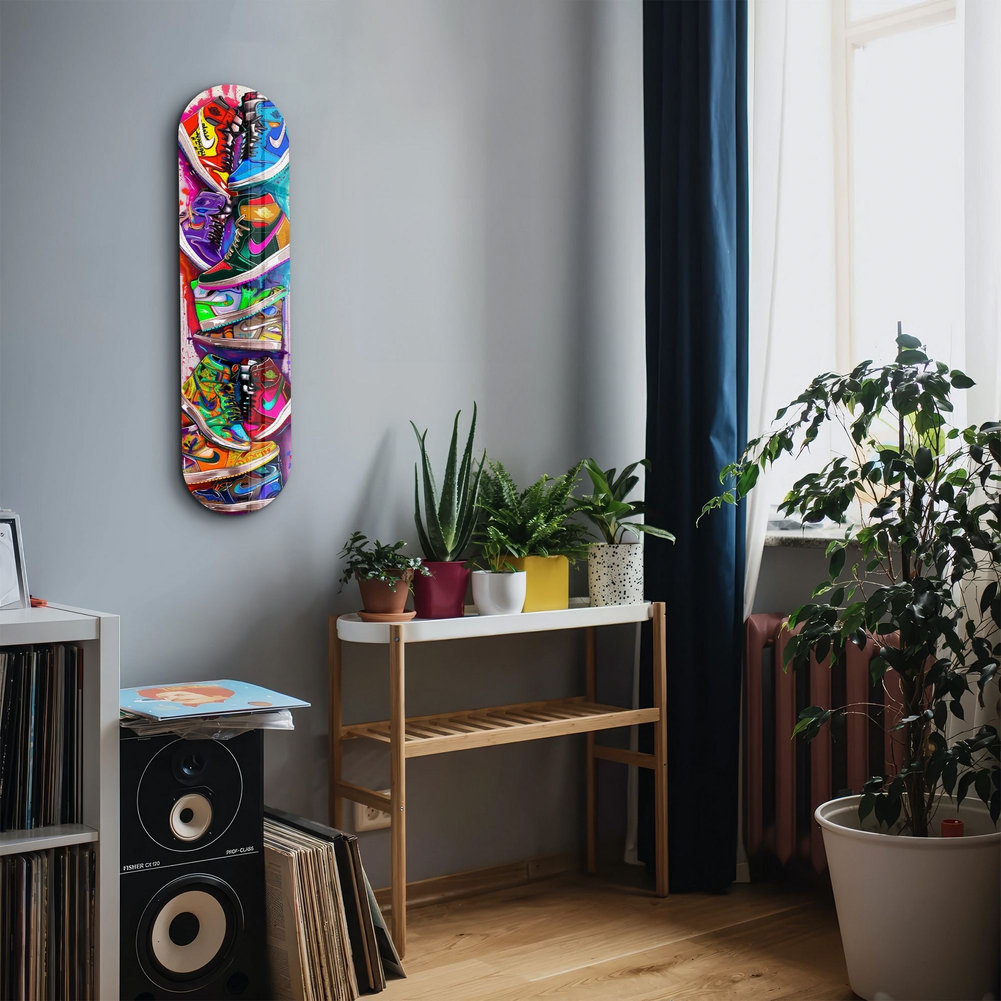 Tablou decorativ din sticlă securizată, Colorful Sneakers, Multicolor