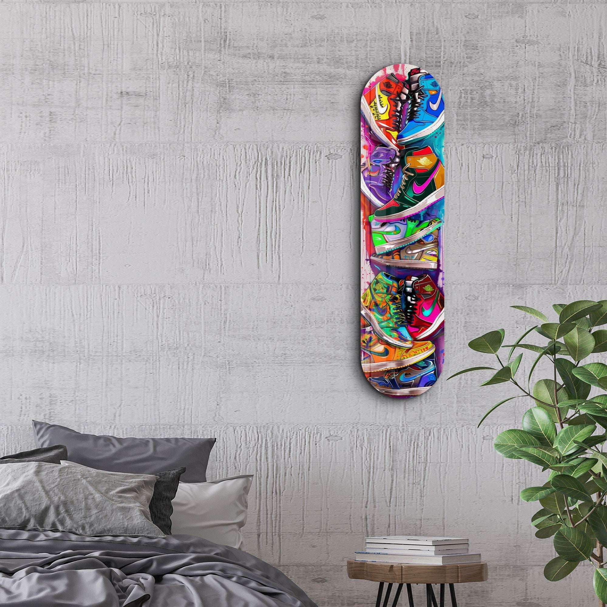 Tablou decorativ din sticlă securizată, Colorful Sneakers, Multicolor