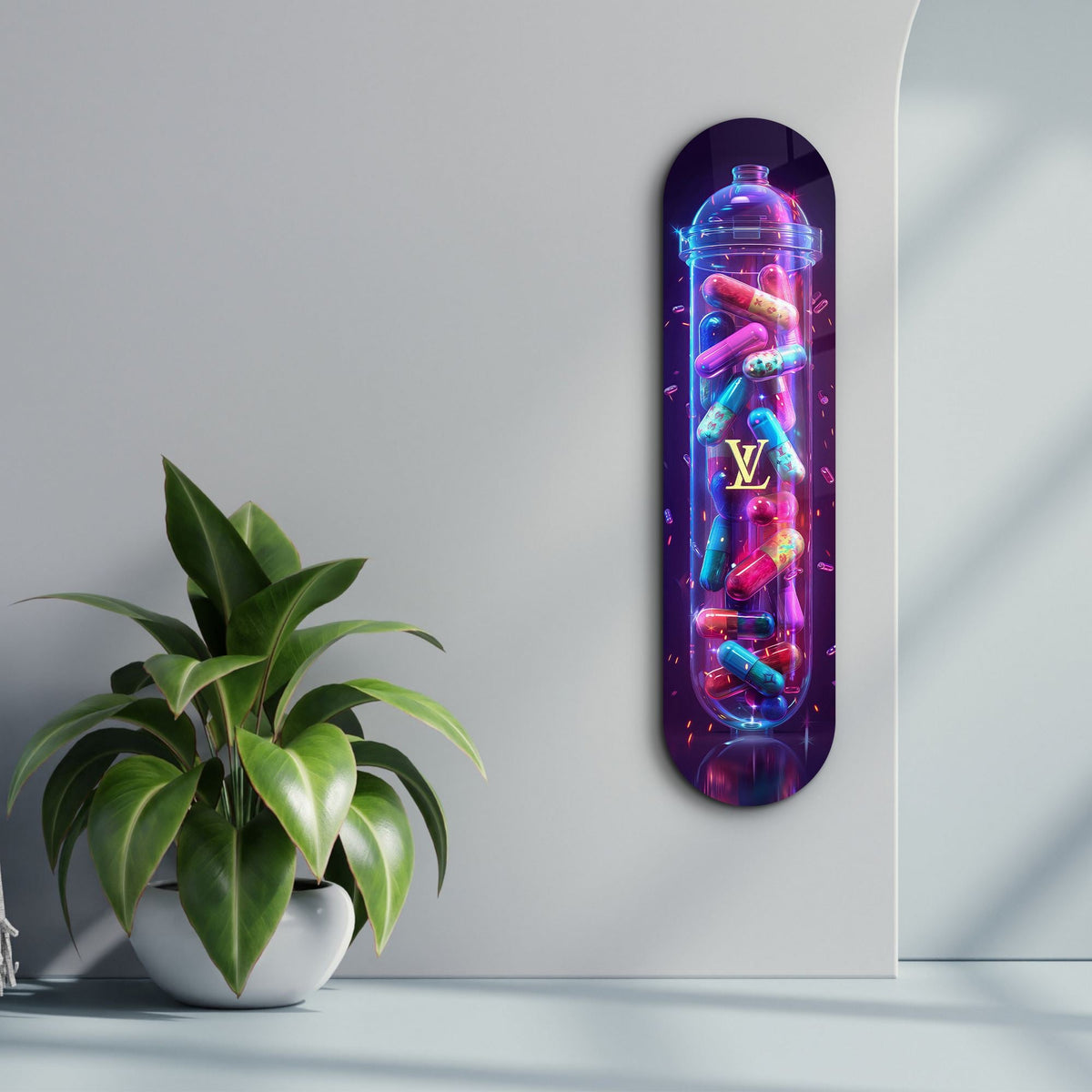 Tablou decorativ din sticlă securizată, Colorful LV Tube, Multicolor