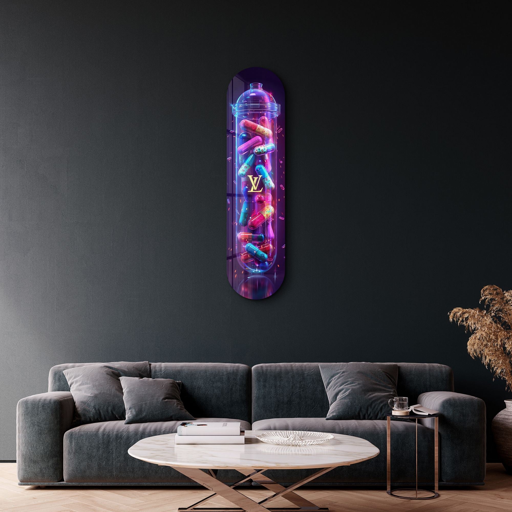 Tablou decorativ din sticlă securizată, Colorful LV Tube, Multicolor