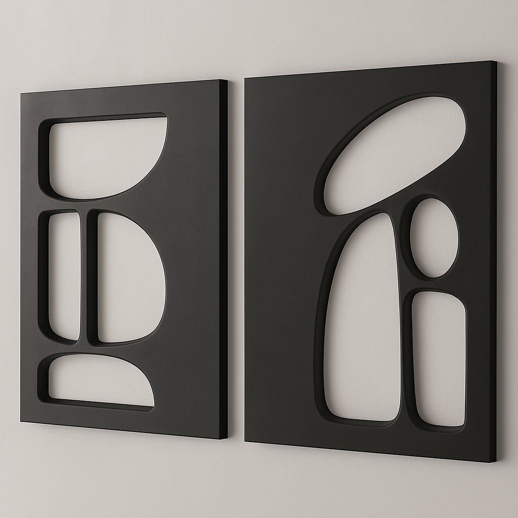 Tablou decorativ MDF (2 piese), Hhloyma00004 - 50 x 70, Negru