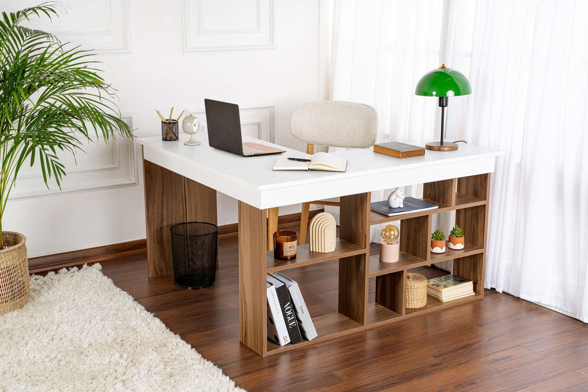 Birou, Vesper - Venezia Walnut, White, Nuc Veneția / Alb