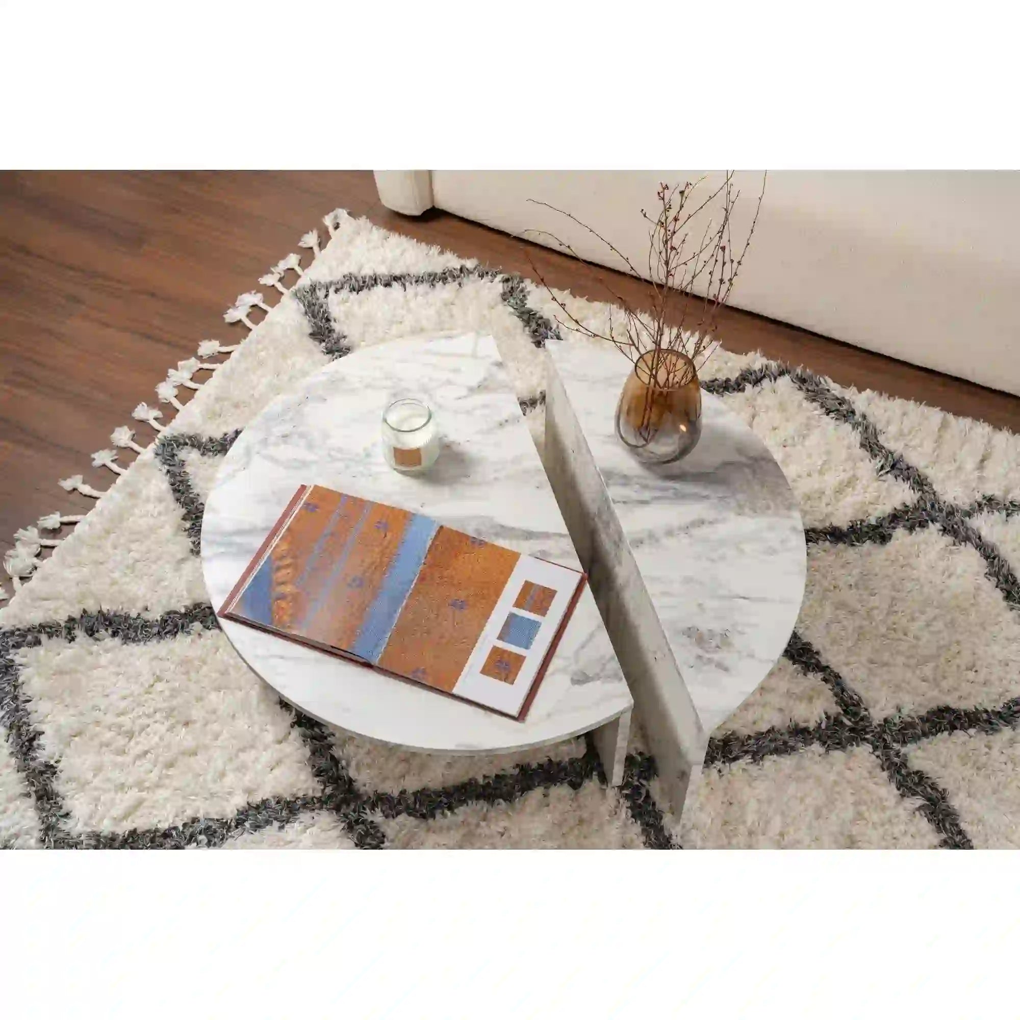 Set 2 masute ORION, alb cu efect de marmura, PAL melaminat