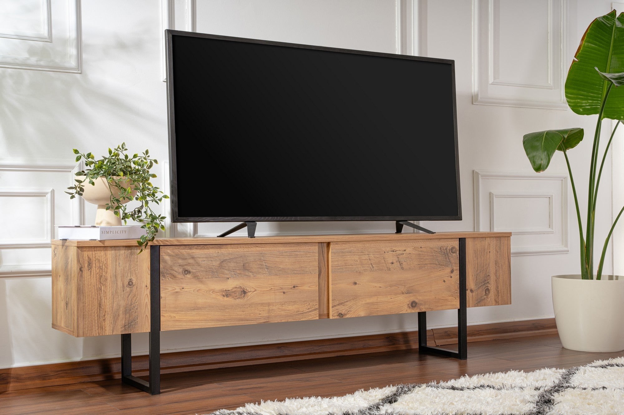Comodă TV, Serenity - Atlantic Pine, Black, Pin Atlantic / Negru