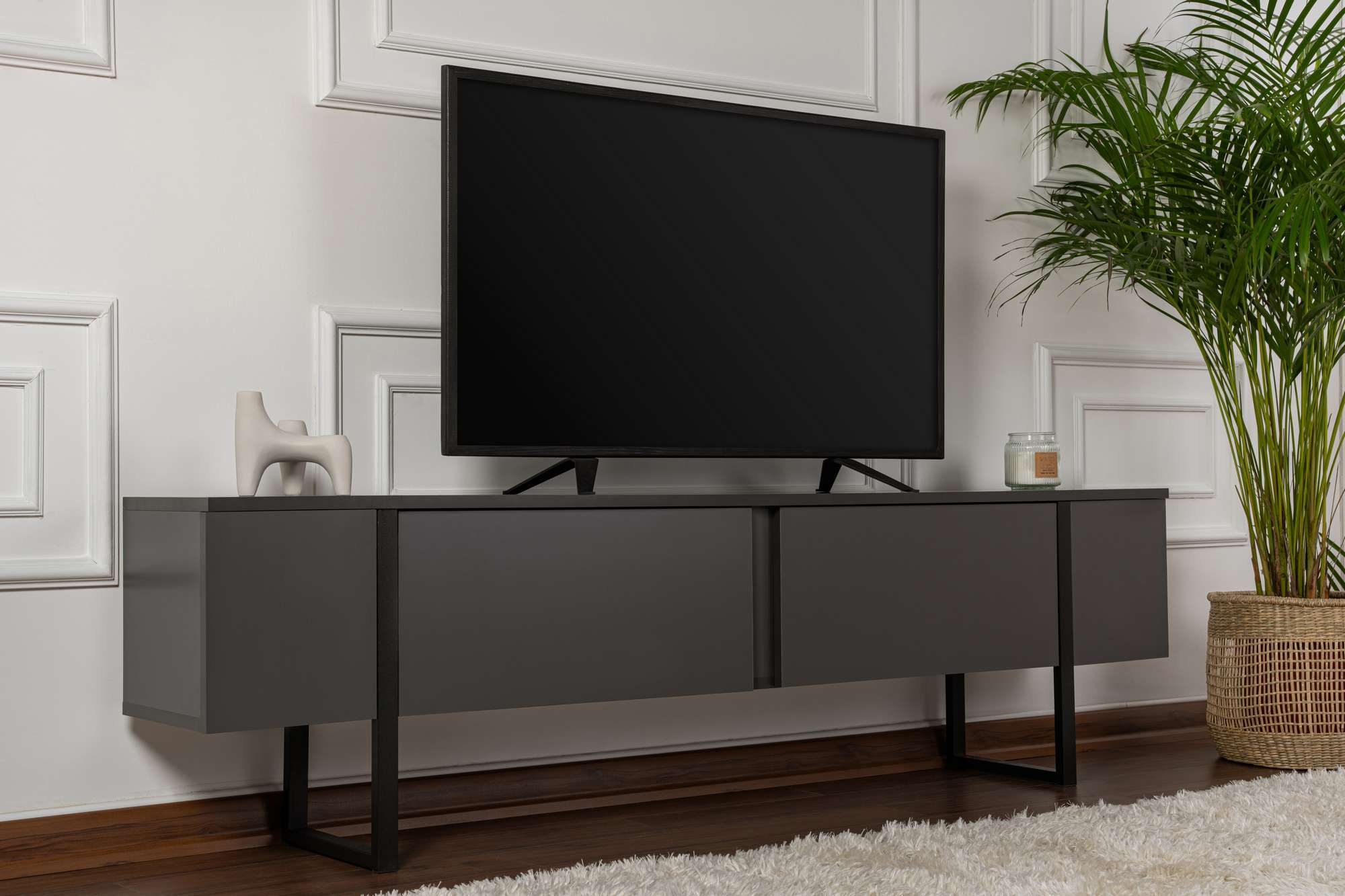 Comodă TV, Serenity - Anthracite, Black, Antracit / Negru