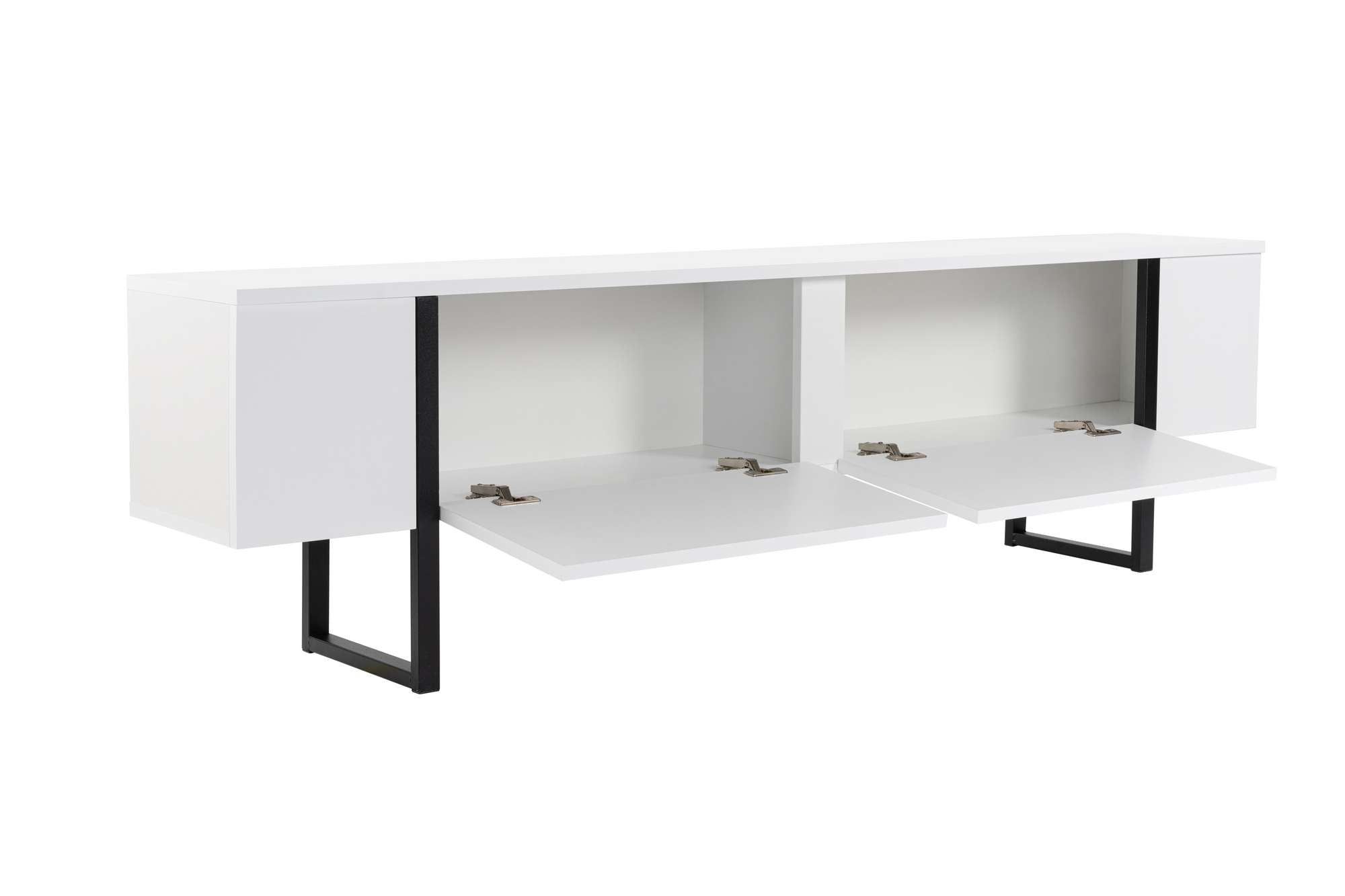 Comodă TV, Serenity - White, Black, Alb / Negru
