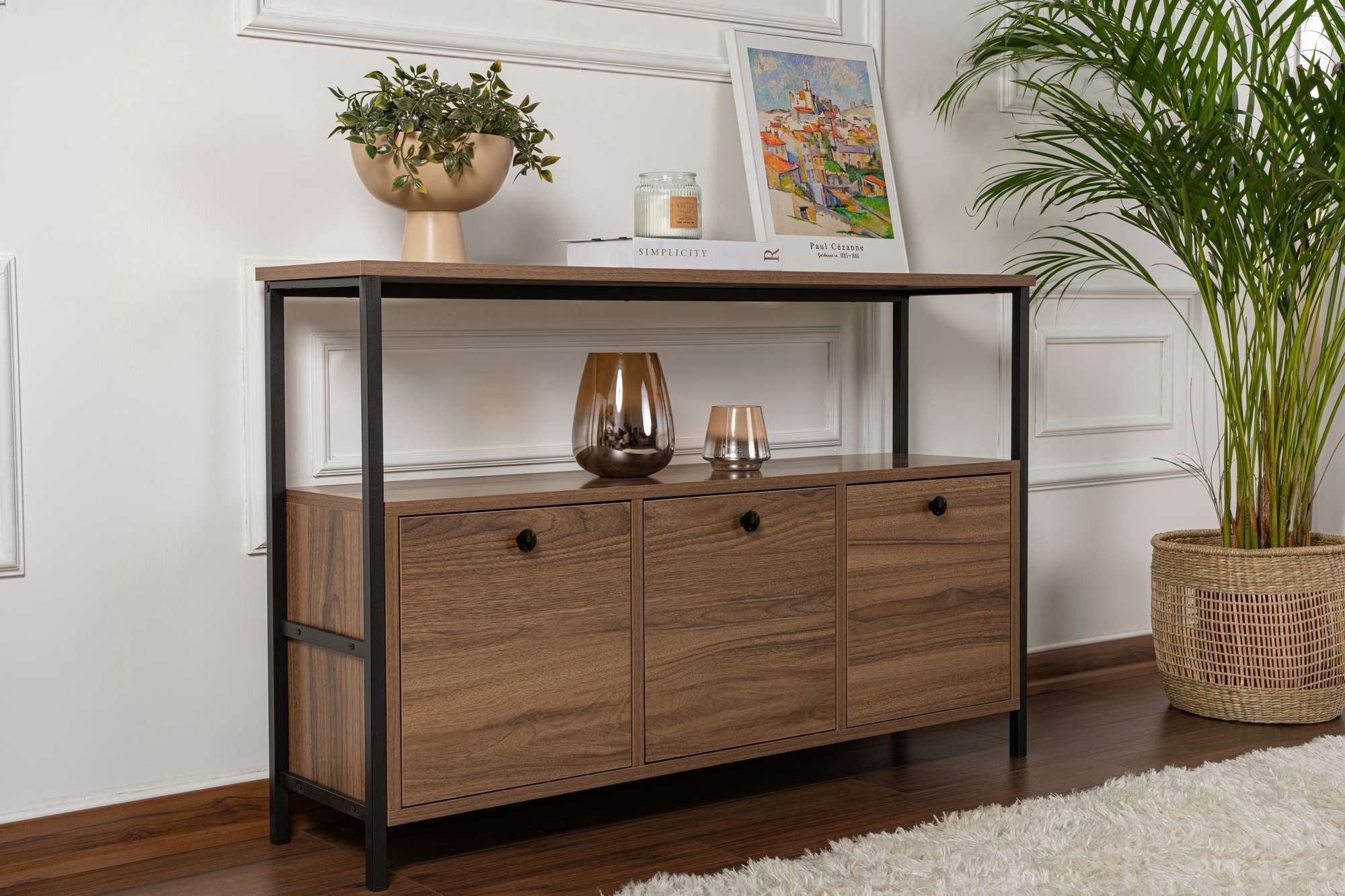Consolă, Solace - Venezia Walnut, Black, Nuc Veneția / Negru