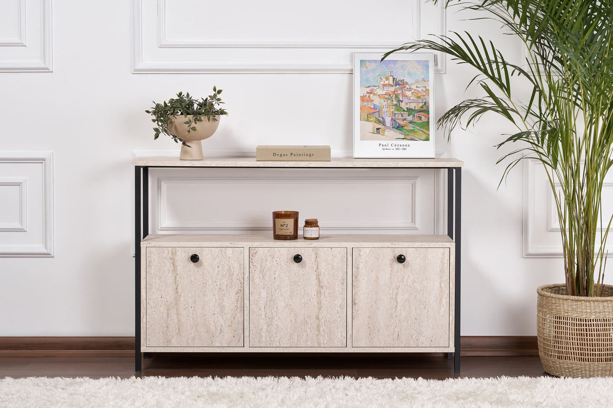 Consolă, Solace - Travertine, Black, Travertin / Negru