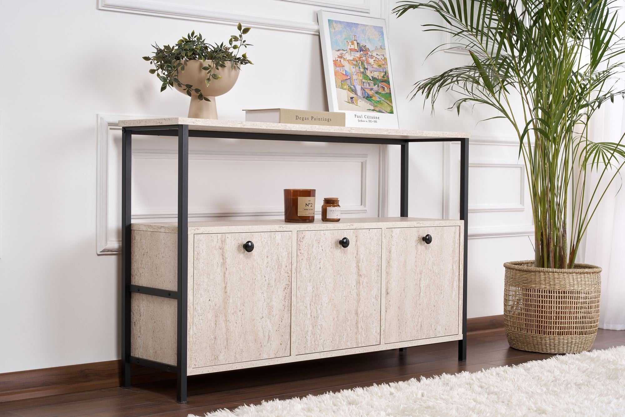 Consolă, Solace - Travertine, Black, Travertin / Negru