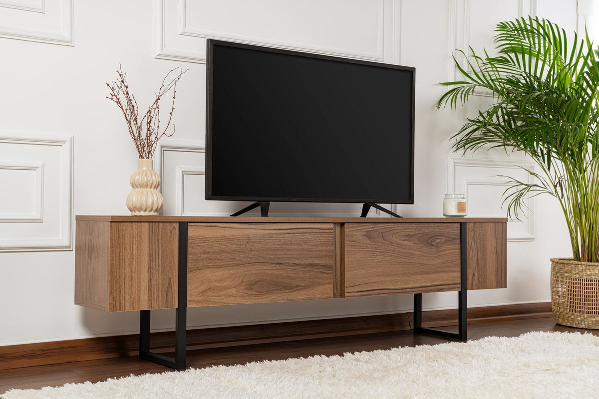 Comodă TV, Serenity - Venezia Walnut, Black, Nuc Veneția / Negru