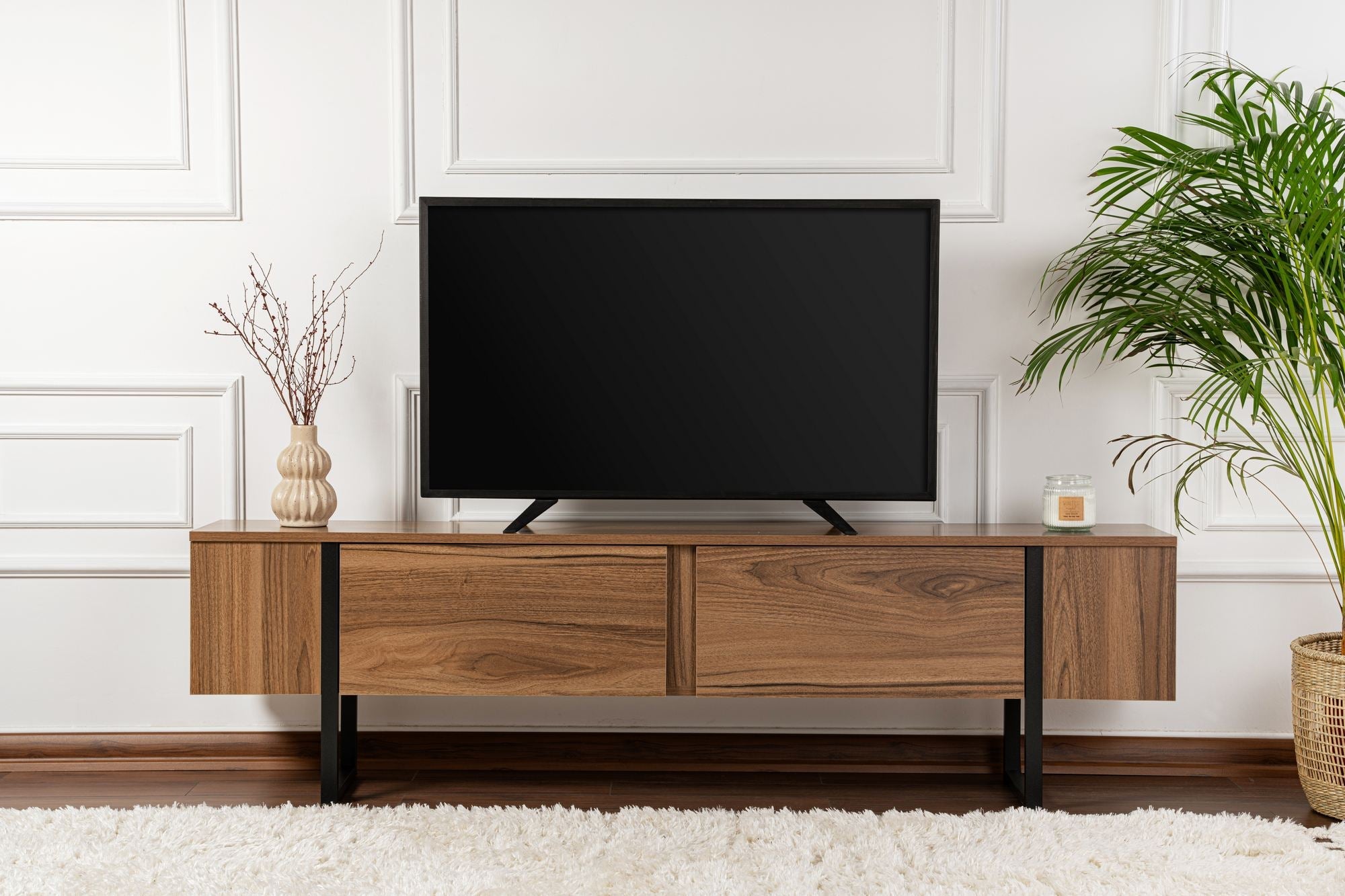 Comodă TV, Serenity - Venezia Walnut, Black, Nuc Veneția / Negru