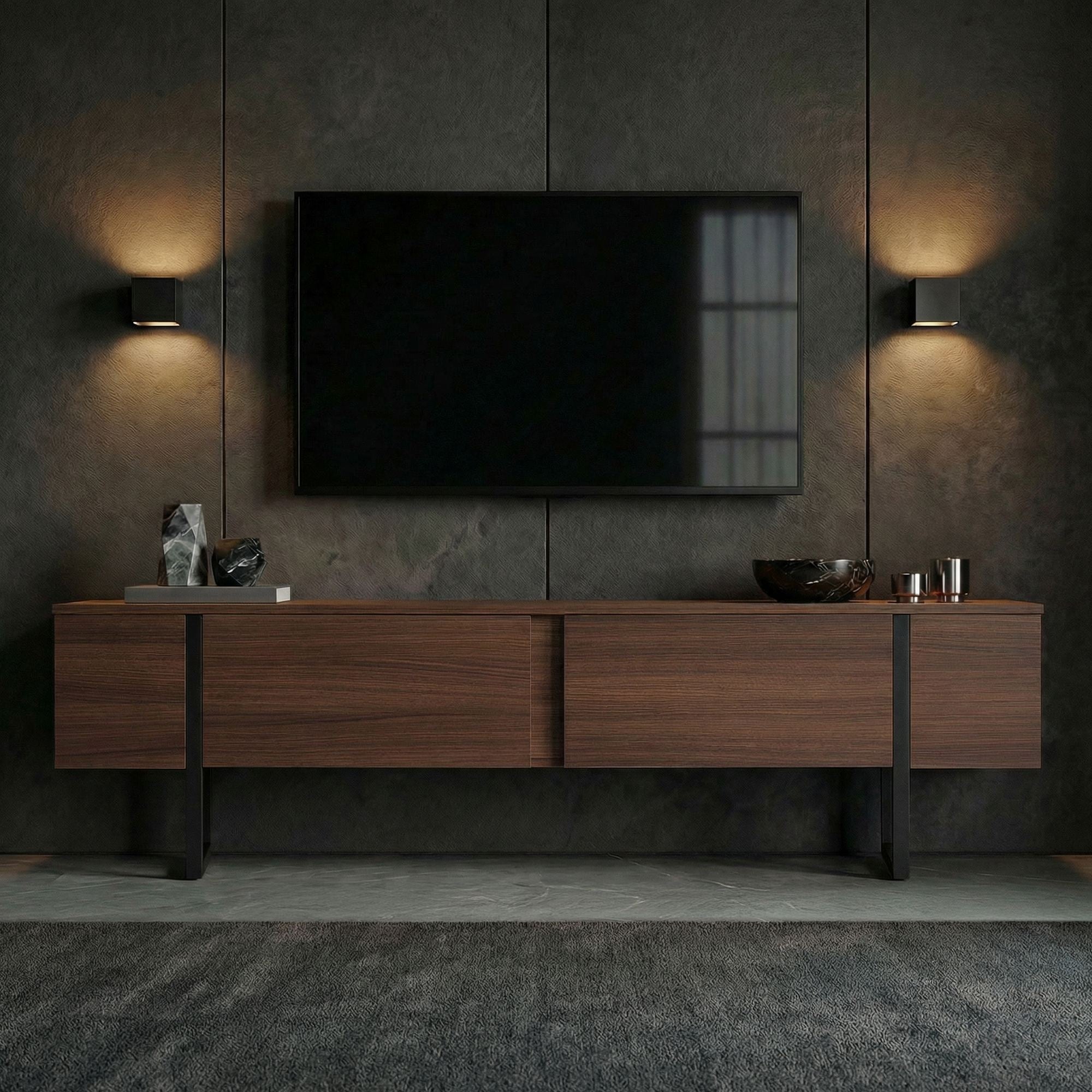 Comodă TV, Onera - Milano Walnut, Black, Nuc Milano / Negru