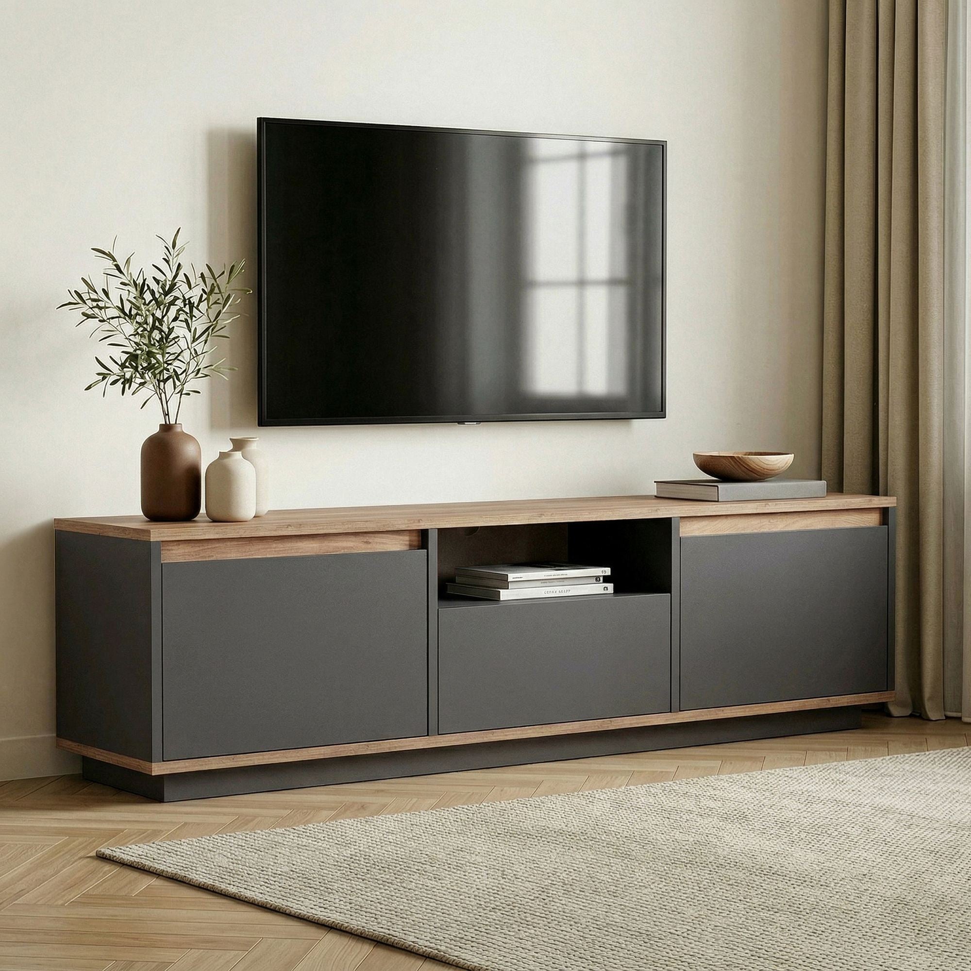 Comodă TV, Sentinel - Anthracite, Atlantic Pine, Antracit / Pin Atlantic