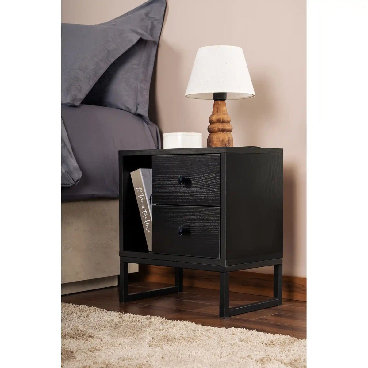 Noptiera GLIMMER, negru, PAL/metal, 46x30x50 cm