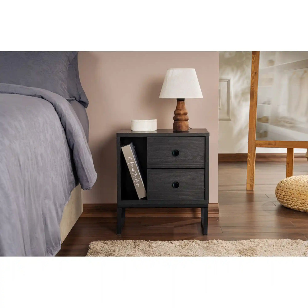 Noptiera GLIMMER, negru, PAL/metal, 46x30x50 cm