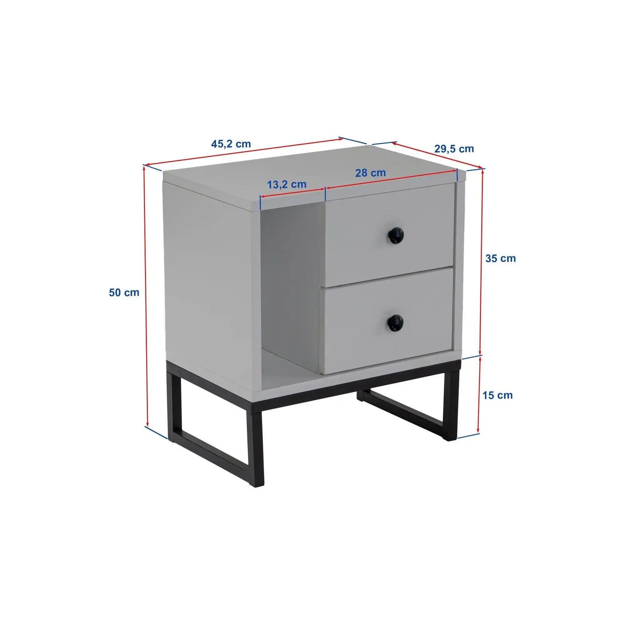Noptiera GLIMMER, stejar/negru, PAL/metal, 46x30x50 cm