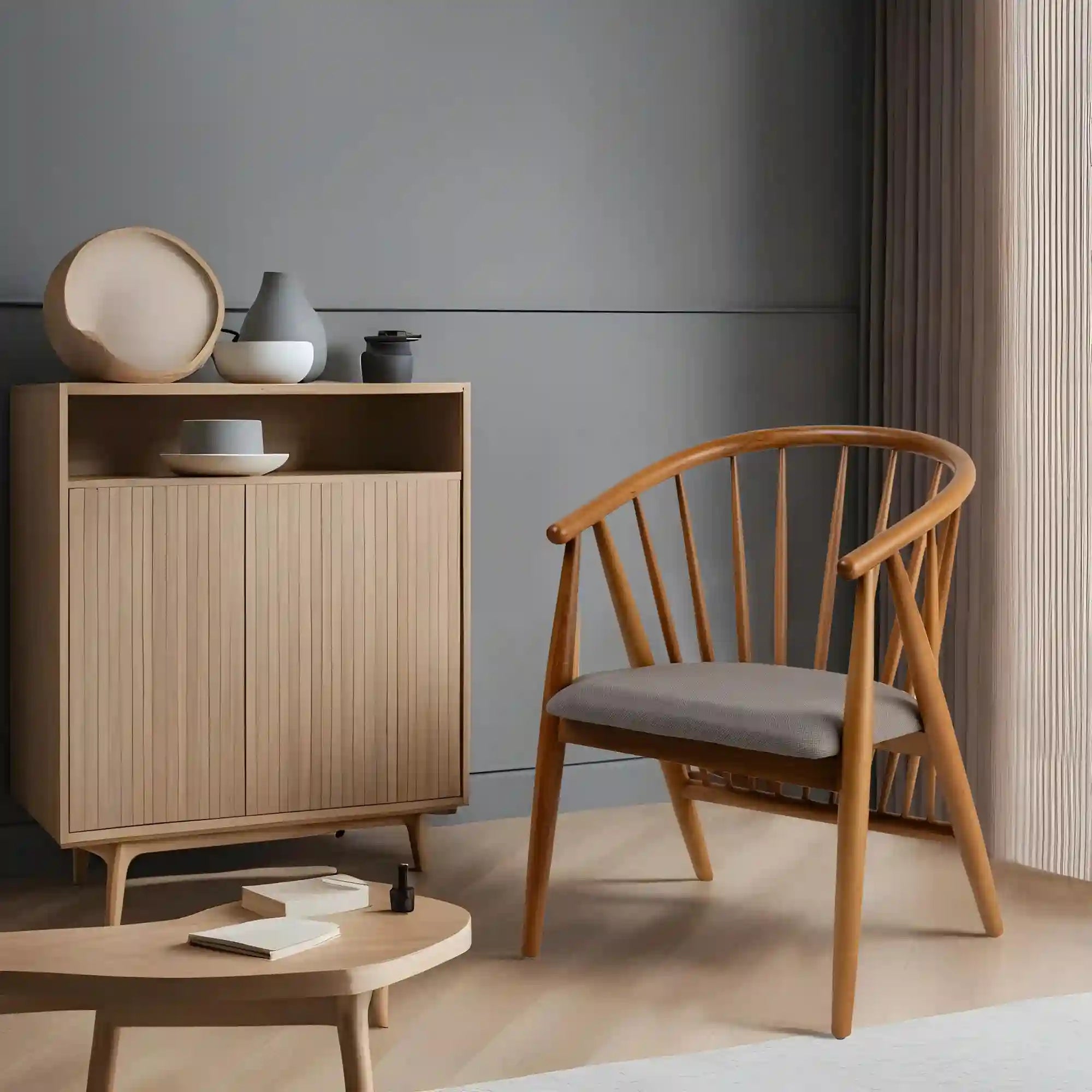 Scaun DORIS, stejar/gri, stofa/lemn, 56x58x82 cm