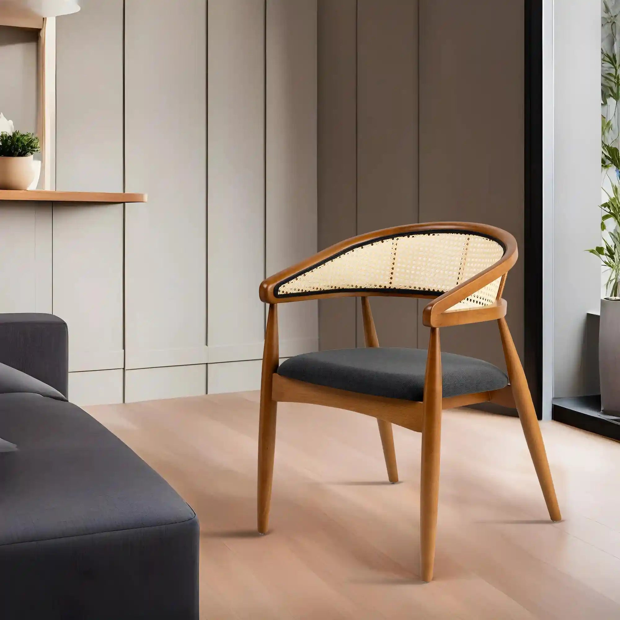 Scaun LIMA, stejar/negru, lemn/stofa, 54x50x75 cm