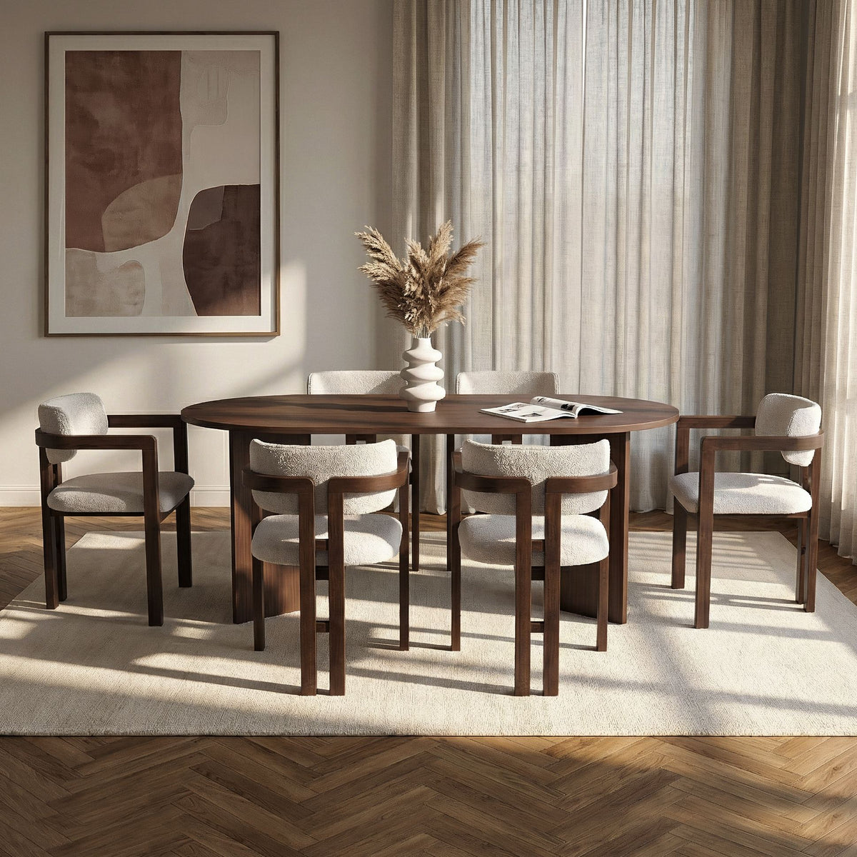 Set masă și scaune dining (7 piese), Meridia 6 - Milano Walnut, Dark Walnut, White, Nuc Milano / Nuc închis / Alb