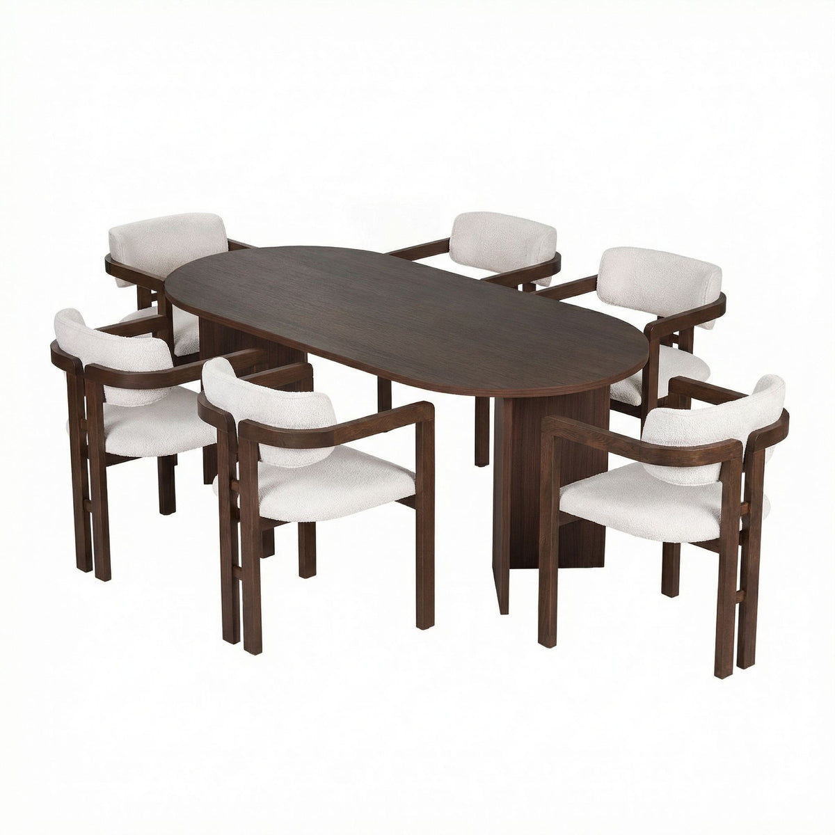 Set masă și scaune dining (7 piese), Meridia 6 - Milano Walnut, Dark Walnut, White, Nuc Milano / Nuc închis / Alb