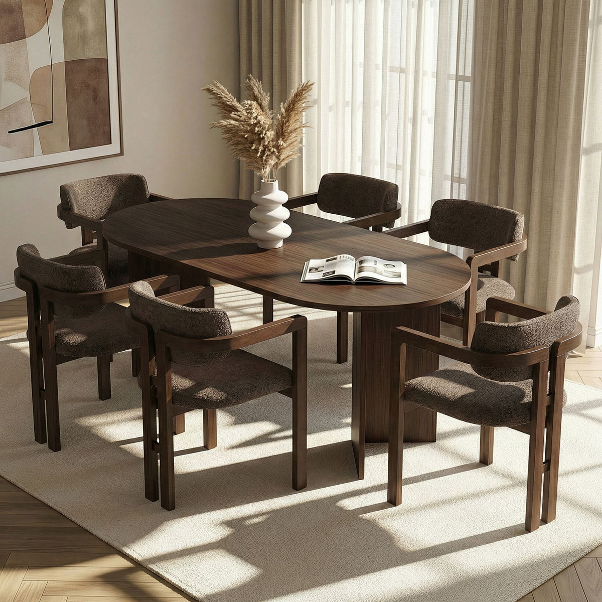 Set masă și scaune dining (7 piese), Meridia 6 - Milano Walnut, Dark Walnut, Brown, Nuc Milano / Nuc închis / Maro