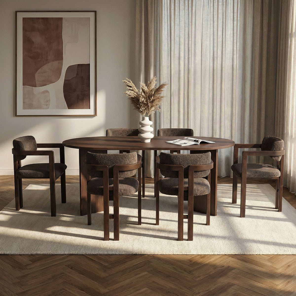 Set masă și scaune dining (7 piese), Meridia 6 - Milano Walnut, Dark Walnut, Brown, Nuc Milano / Nuc închis / Maro