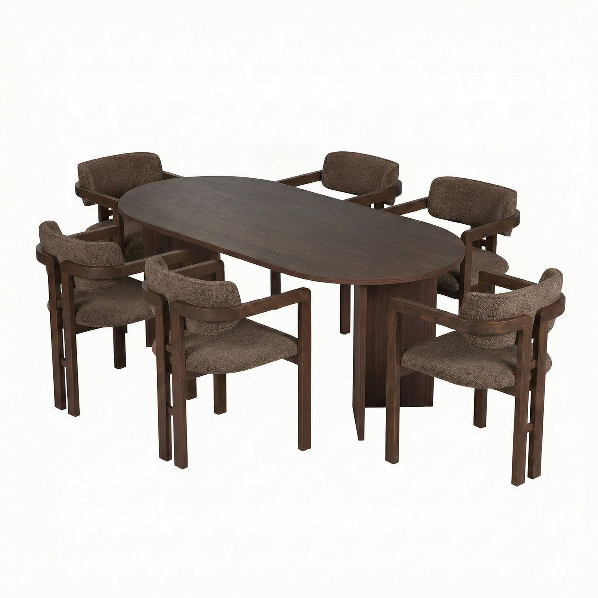 Set masă și scaune dining (7 piese), Meridia 6 - Milano Walnut, Dark Walnut, Brown, Nuc Milano / Nuc închis / Maro