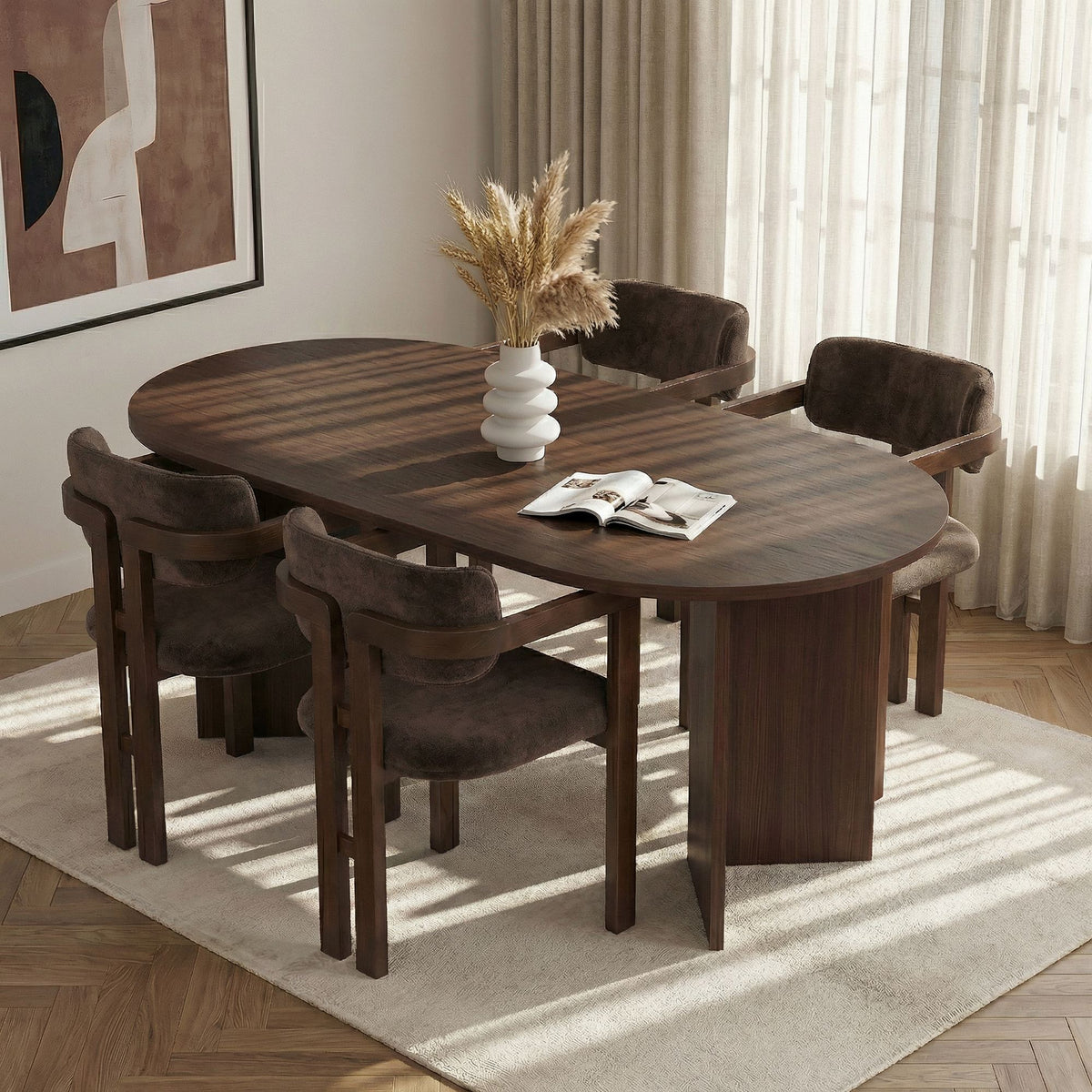 Set masă și scaune dining (5 piese), Meridia 4 - Milano Walnut, Dark Walnut, Brown, Nuc Milano / Nuc închis / Maro