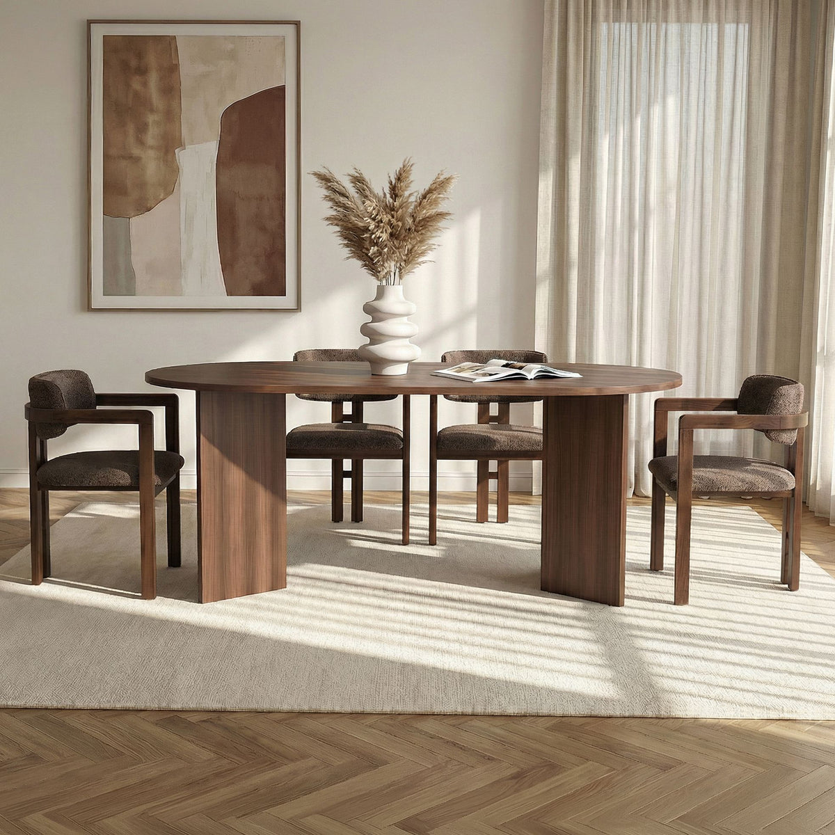 Set masă și scaune dining (5 piese), Meridia 4 - Milano Walnut, Dark Walnut, Brown, Nuc Milano / Nuc închis / Maro
