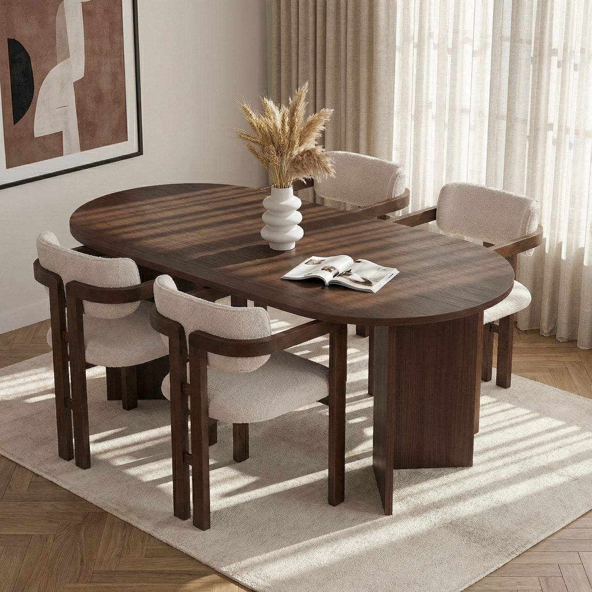 Set masă și scaune dining (5 piese), Meridia 4 - Milano Walnut, Dark Walnut, White, Nuc Milano / Nuc închis / Alb