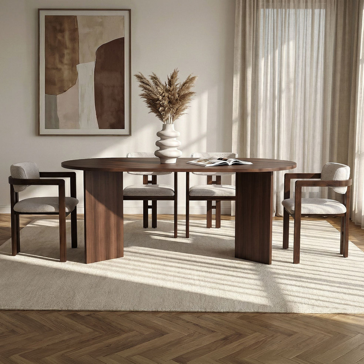 Set masă și scaune dining (5 piese), Meridia 4 - Milano Walnut, Dark Walnut, White, Nuc Milano / Nuc închis / Alb